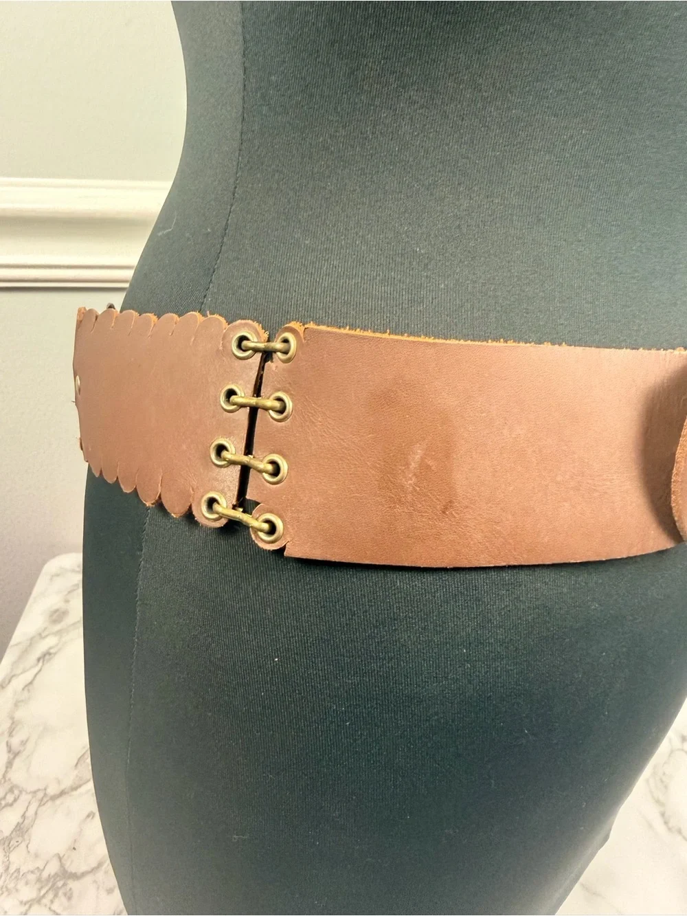 Vintage metal and leather brass shaped floral belt